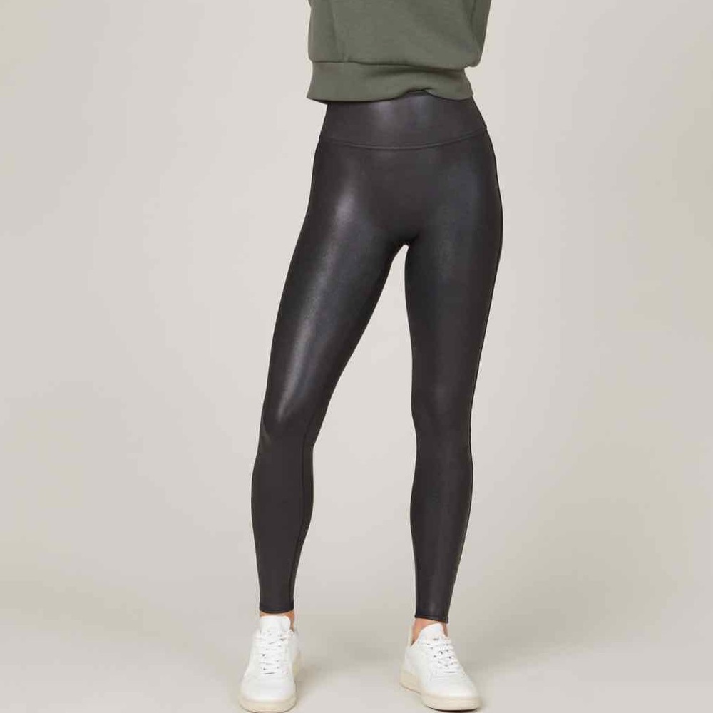 SPANX | Faux Leather Full Length Leggings Shiny Black High Waist Large
